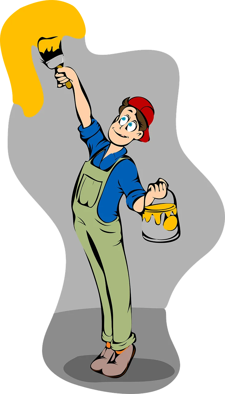 Cheerful Painter with Brushes and Color Bucket Clipart Illustration
