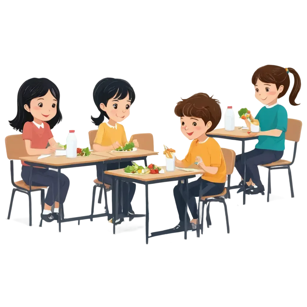 Cheerful School Cafeteria Lunch Scene Cartoon Clipart Illustration