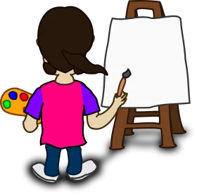 Cheerful Young Artist at Easel: Creative Painting Clipart for Kids and Educators