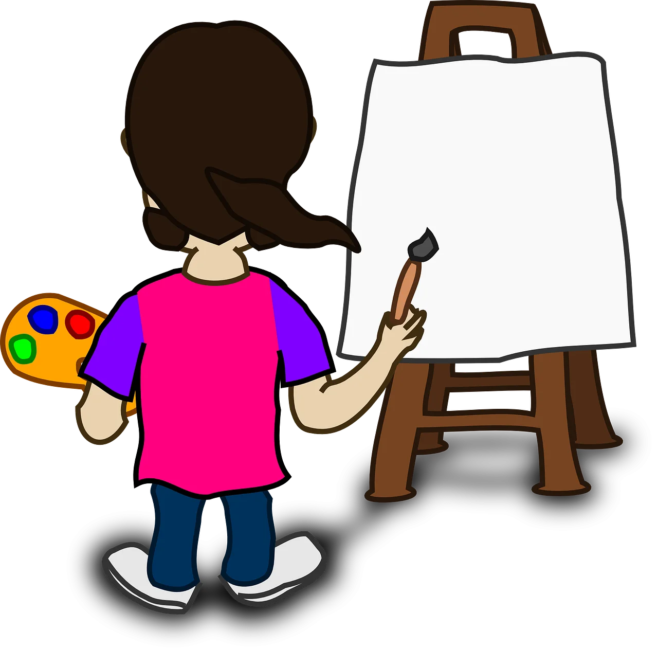 Cheerful Young Artist at Easel: Creative Painting Clipart for Kids and Educators