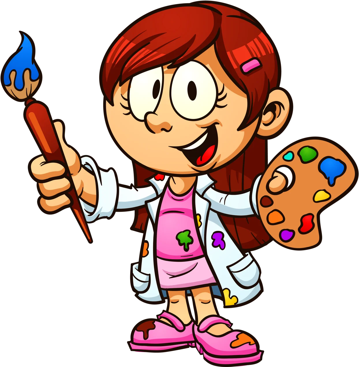 Cheerful Young Artist with Paintbrush and Palette Cartoon Clipart Adventure