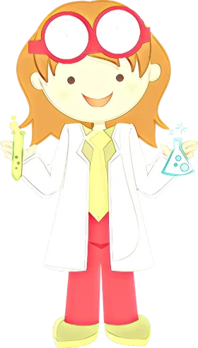 Cheerful Young Female Scientist Clipart with Laboratory Glassware and Playful Goggles