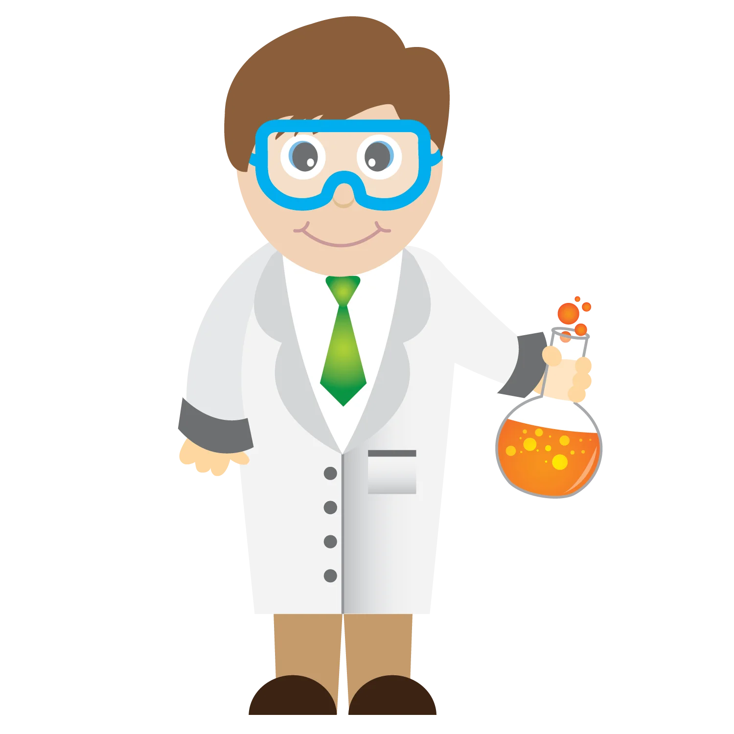 Cheerful Young Scientist in Lab Coat Conducting Playful Chemistry Experiment Clipart