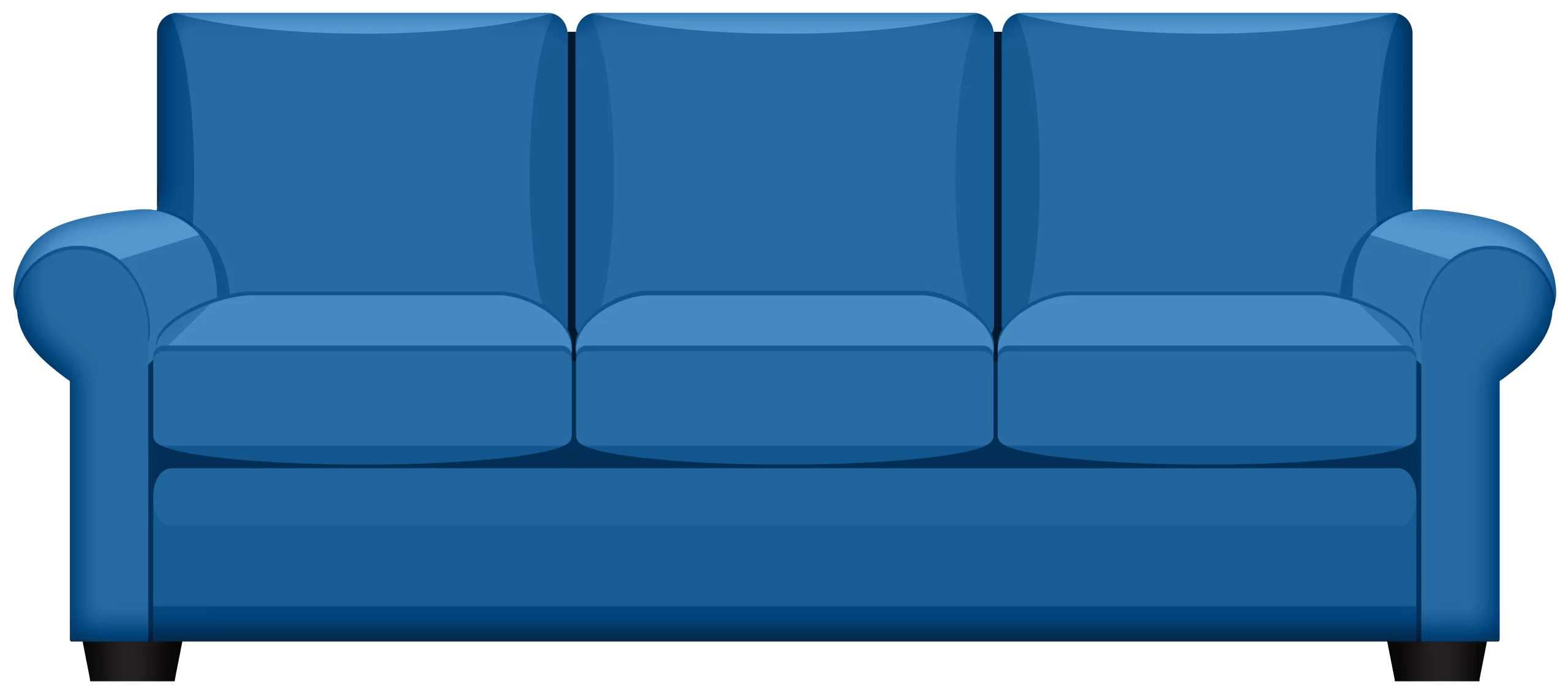 Classic Blue Three-Seater Sofa Clipart with Clean Modern Design Lines