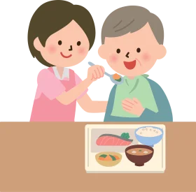 Compassionate Caregiving Moment: Elderly Nutrition Support Clipart Illustration