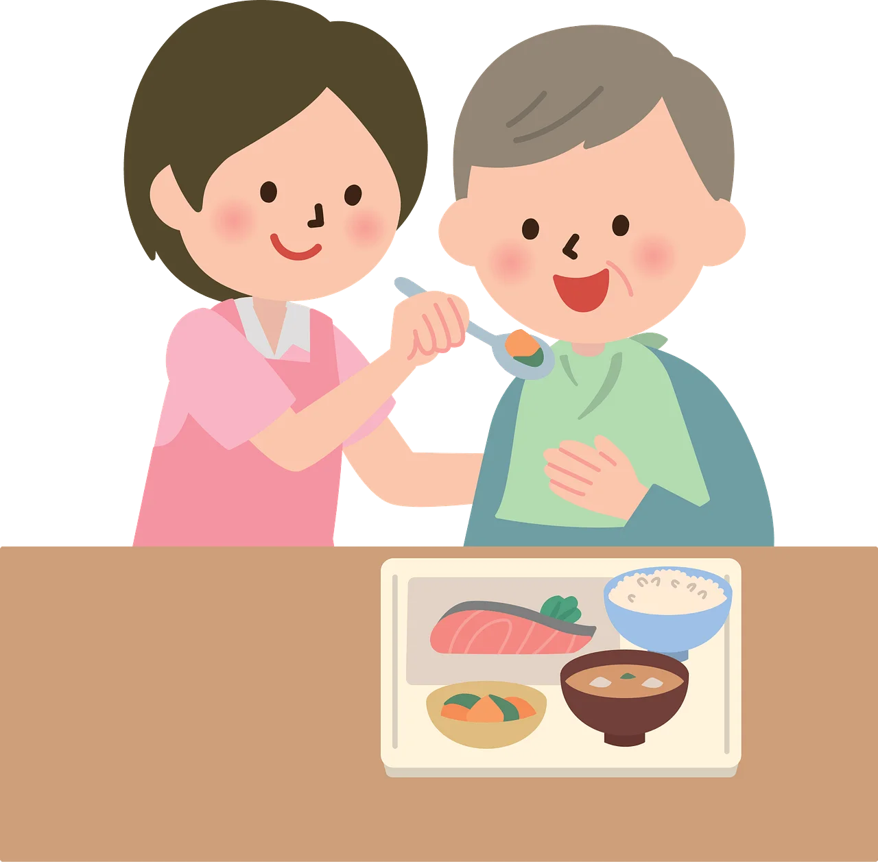 Compassionate Caregiving Moment: Elderly Nutrition Support Clipart Illustration