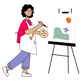 Creative Artist at Easel: A Cheerful Painting Clipart Scene of Artistic Expression