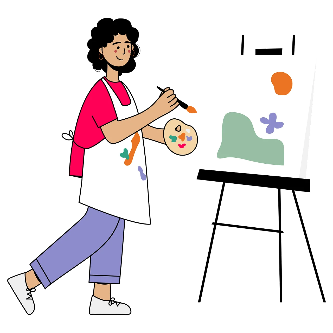 Creative Artist at Easel: A Cheerful Painting Clipart Scene of Artistic Expression