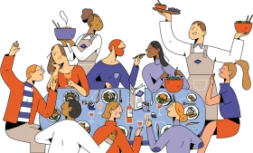 Diverse Group Enjoying Communal Meal Time Clipart Illustration