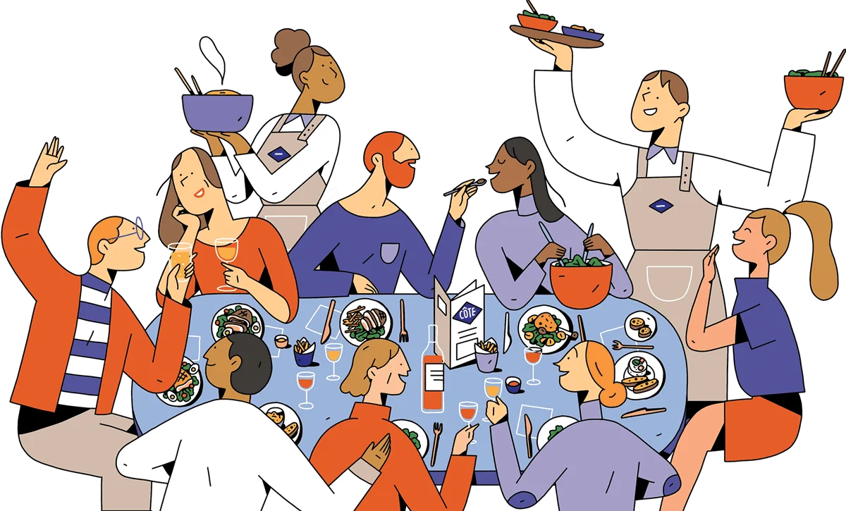 Diverse Group Enjoying Communal Meal Time Clipart Illustration