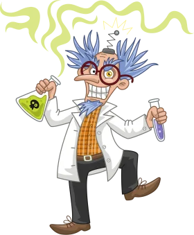 Eccentric Mad Scientist Clipart: Wild-Haired Researcher with Laboratory Glassware