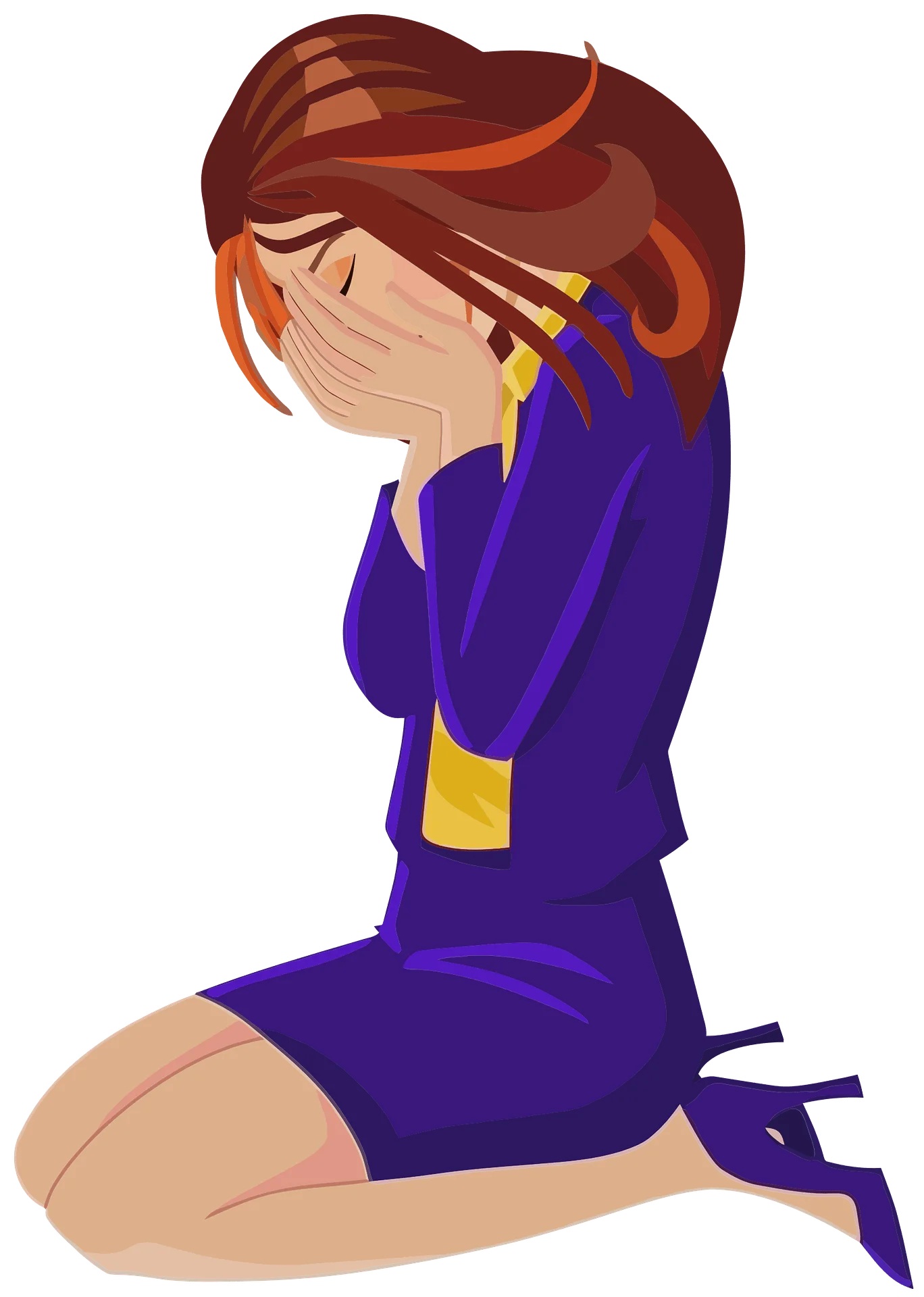 Emotional Distress Clipart: Silhouette of Sorrow in Deep Purple and Warm Tones