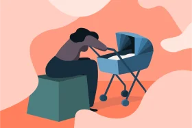 Emotional Journey of Parenthood: A Melancholic Moment in Minimalist Clipart Style