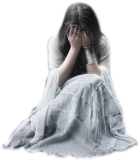 Ethereal Monochrome Sadness Clipart: A Delicate Figure of Emotional Vulnerability