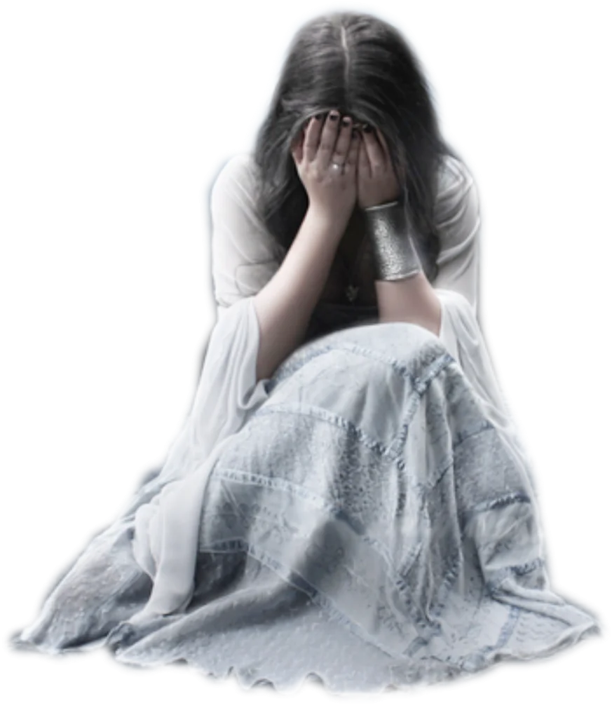 Ethereal Monochrome Sadness Clipart: A Delicate Figure of Emotional Vulnerability