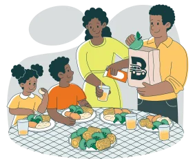 Family Mealtime Gathering: A Cheerful Clipart Illustration of Shared Nutrition