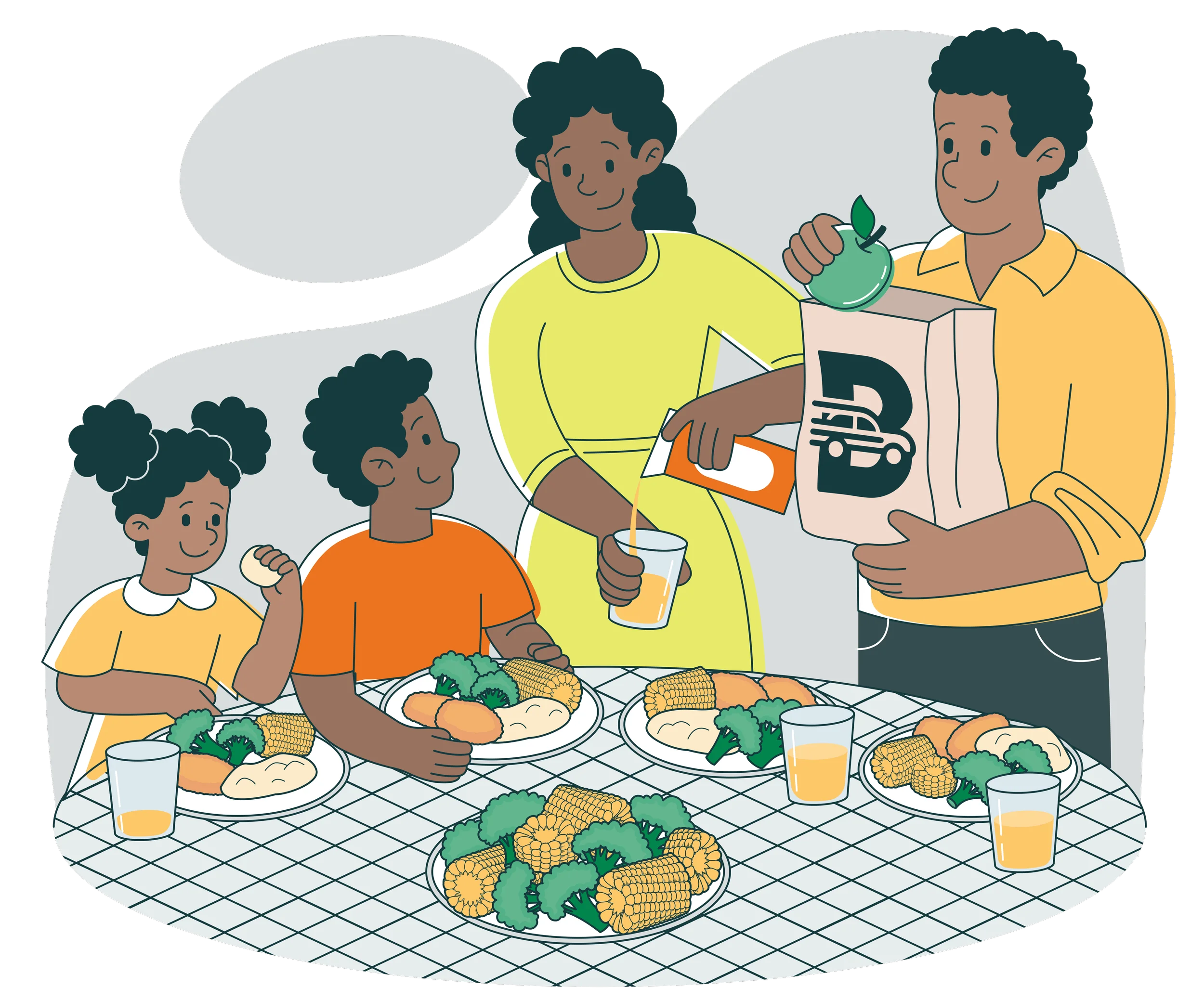 Family Mealtime Gathering: A Cheerful Clipart Illustration of Shared Nutrition