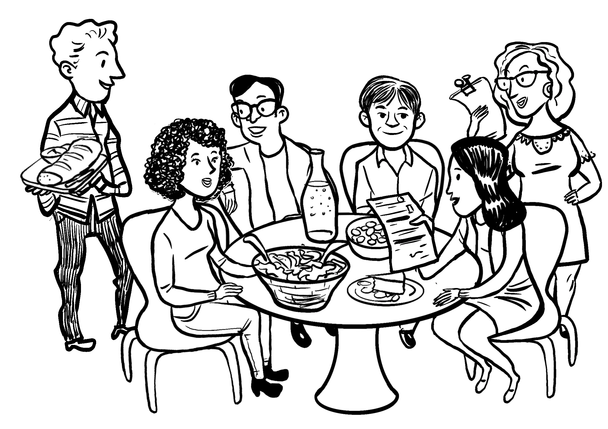 Friendly Family Dinner Gathering Clipart Illustration of Social Mealtime