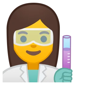 Friendly Female Scientist Emoji Clipart with Laboratory Glassware and Safety Goggles