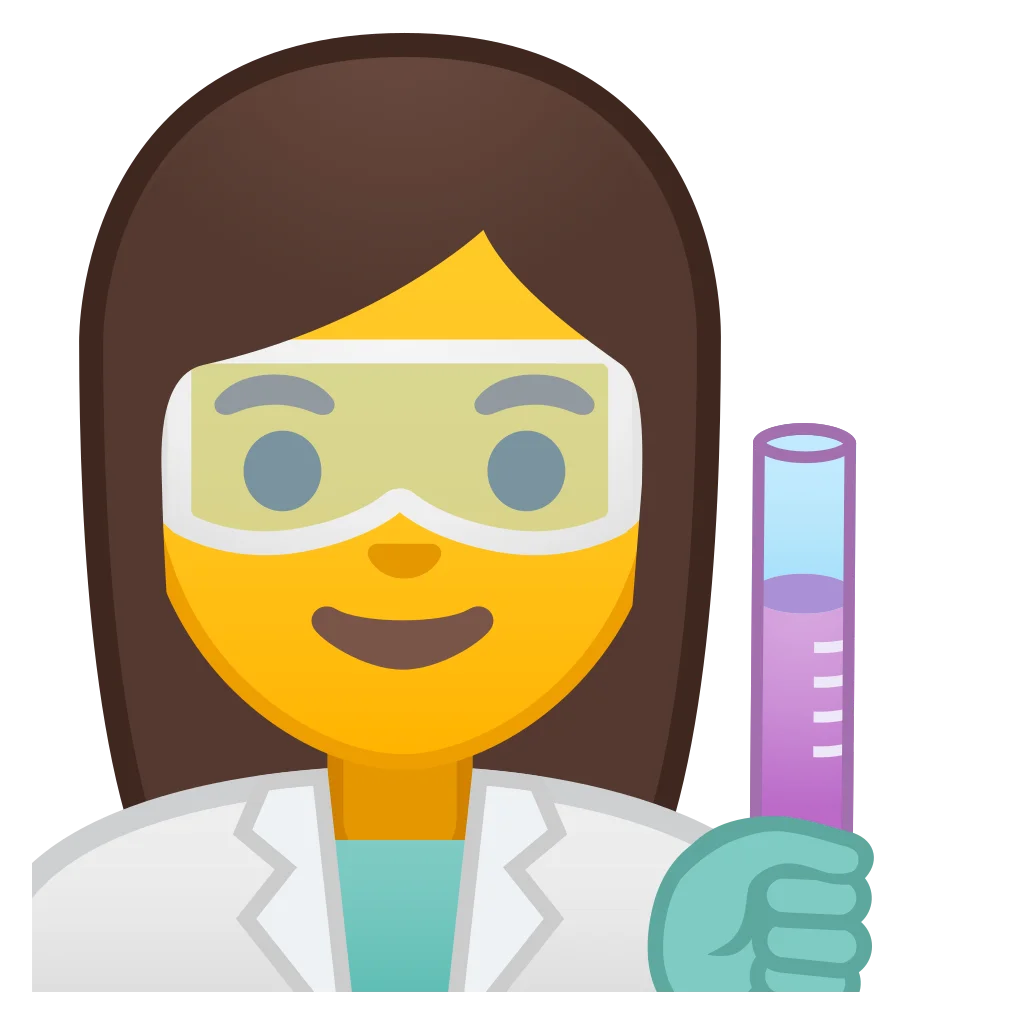 Friendly Female Scientist Emoji Clipart with Laboratory Glassware and Safety Goggles