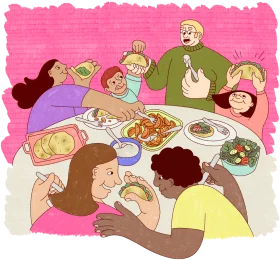 Heartwarming Family Dinner Scene Colorful Meal Time Clipart Illustration