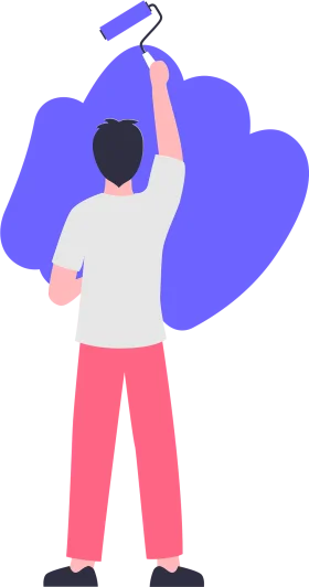 Home Renovation Clipart: Person Painting Wall with Roller in Stylized Design