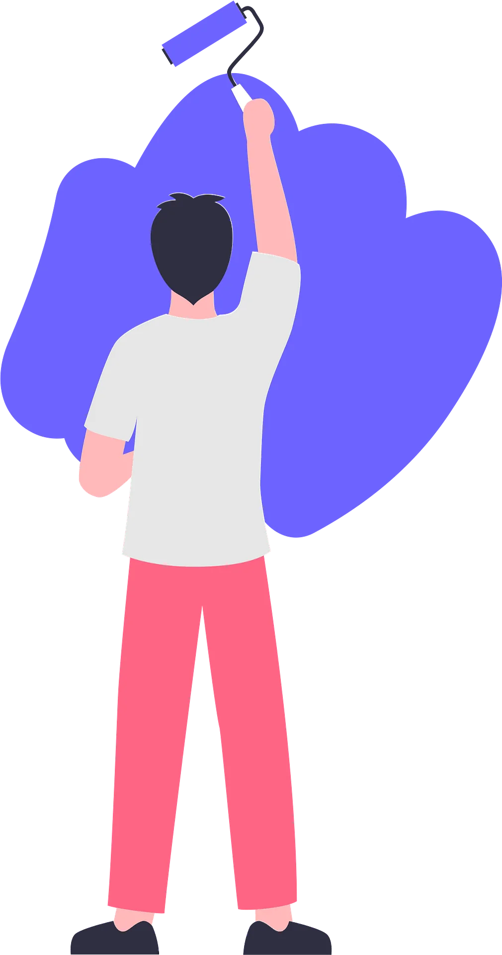 Home Renovation Clipart: Person Painting Wall with Roller in Stylized Design