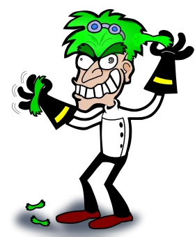 Mad Scientist Cartoon Character with Wild Green Hair and Crazy Expression Clipart