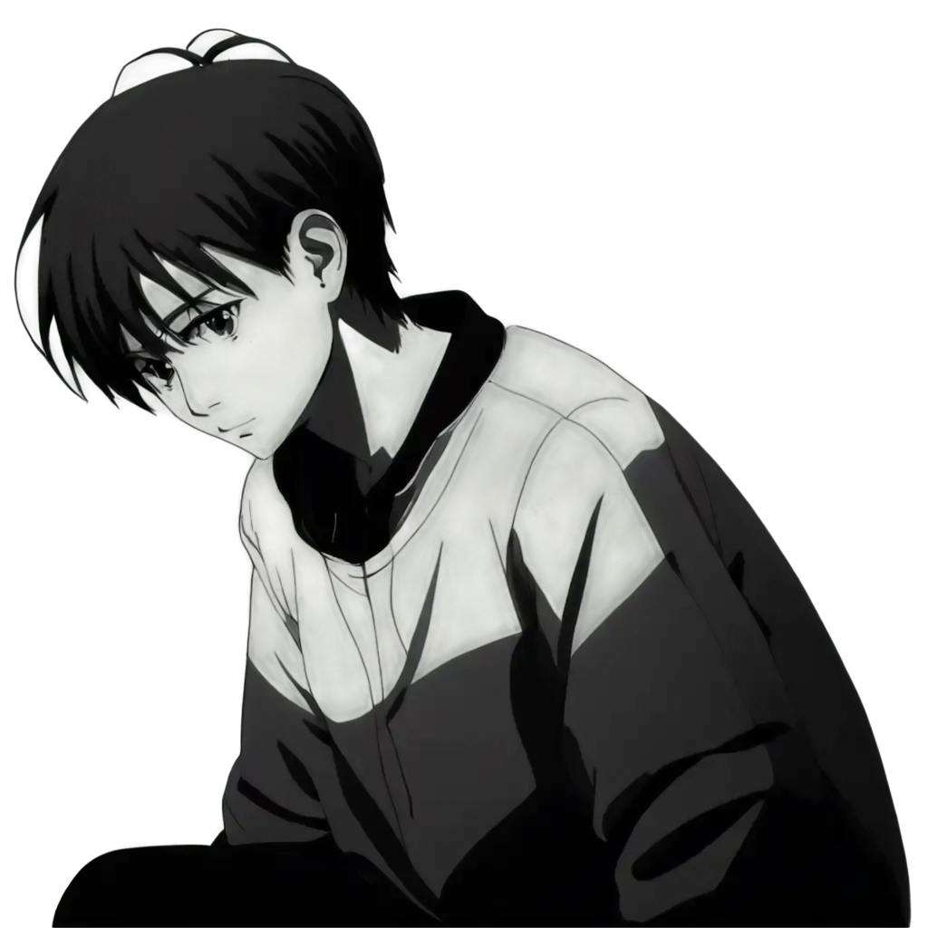 Melancholic Monochrome Anime Clipart: Solitude in Shades of Gray