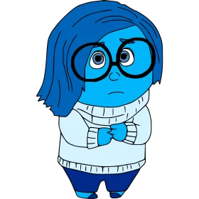 Melancholy Blue Cartoon Character Clipart: Introspective Emotion Illustration