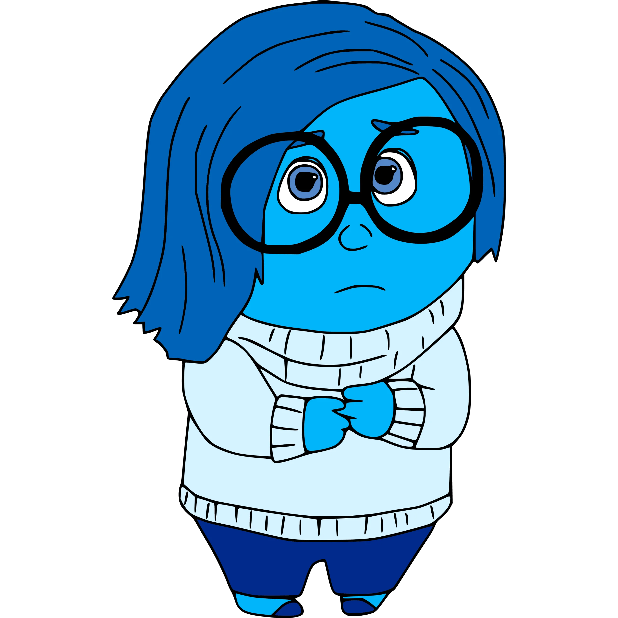Melancholy Blue Cartoon Character Clipart: Introspective Emotion Illustration