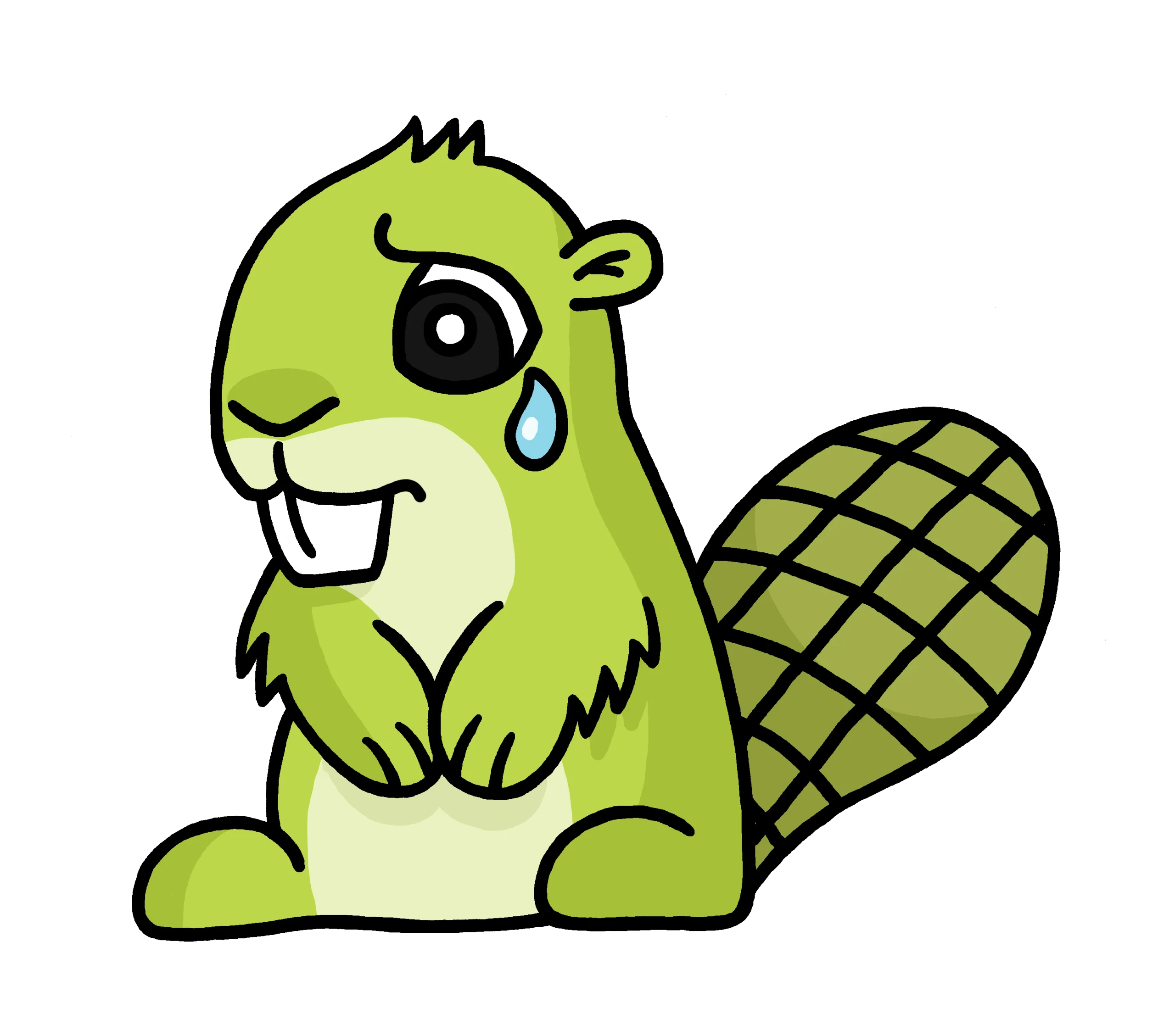 Melancholy Green Beaver Clipart: A Tearful Woodland Creature's Emotional Journey