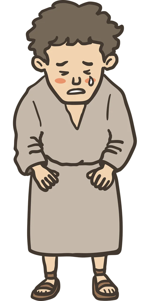 Melancholy Moment: A Deeply Emotional Cartoon Clipart of Sorrow and Vulnerability