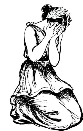Melancholy Moments: A Poignant Black and White Emotional Clipart Illustration