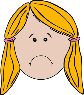 Melancholy Young Girl Cartoon Face Clipart with Downturned Expression