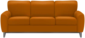 Modern Orange Three-Seater Sofa Clipart with Sleek Metal Legs