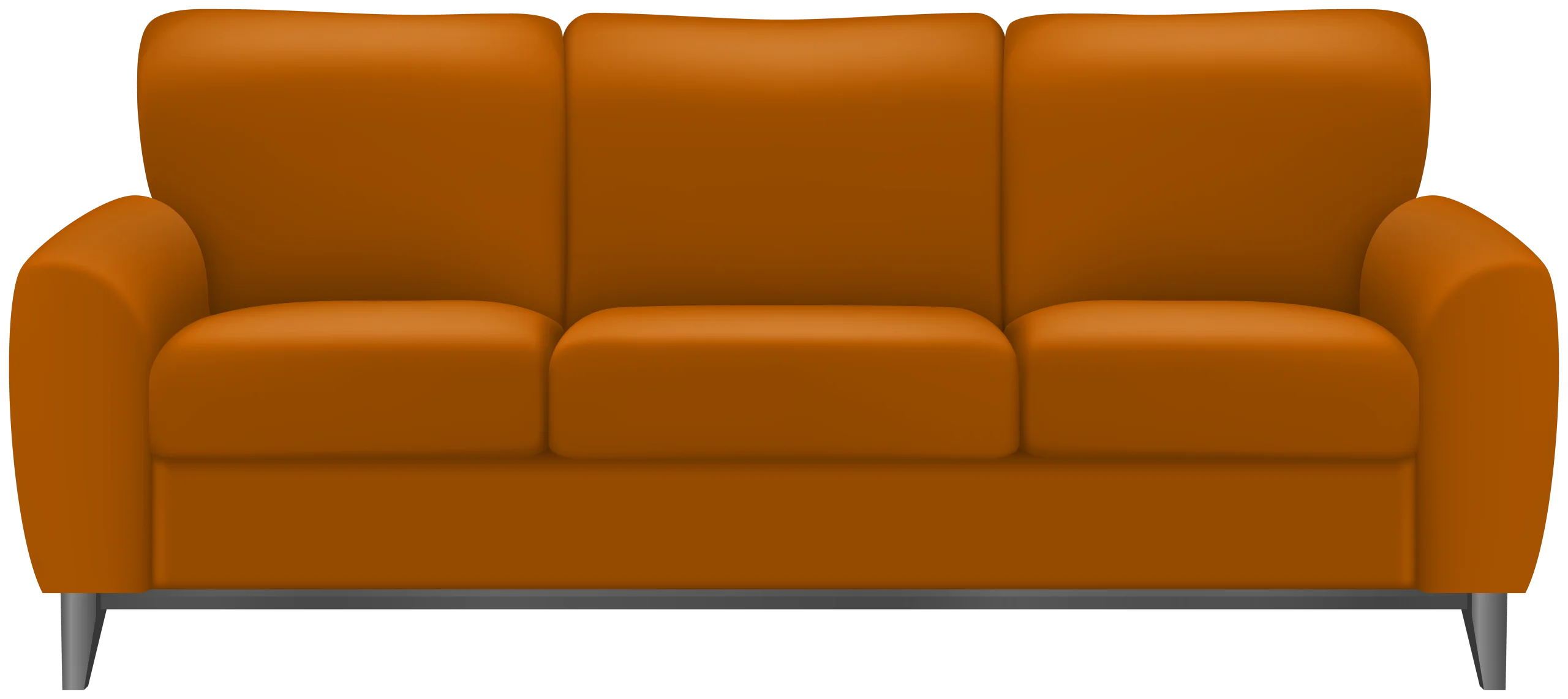 Modern Orange Three-Seater Sofa Clipart with Sleek Metal Legs