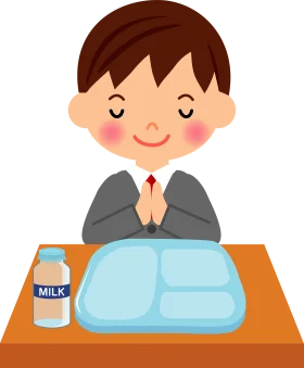 Peaceful School Lunch Moment: A Young Student's Mealtime Clipart Illustration