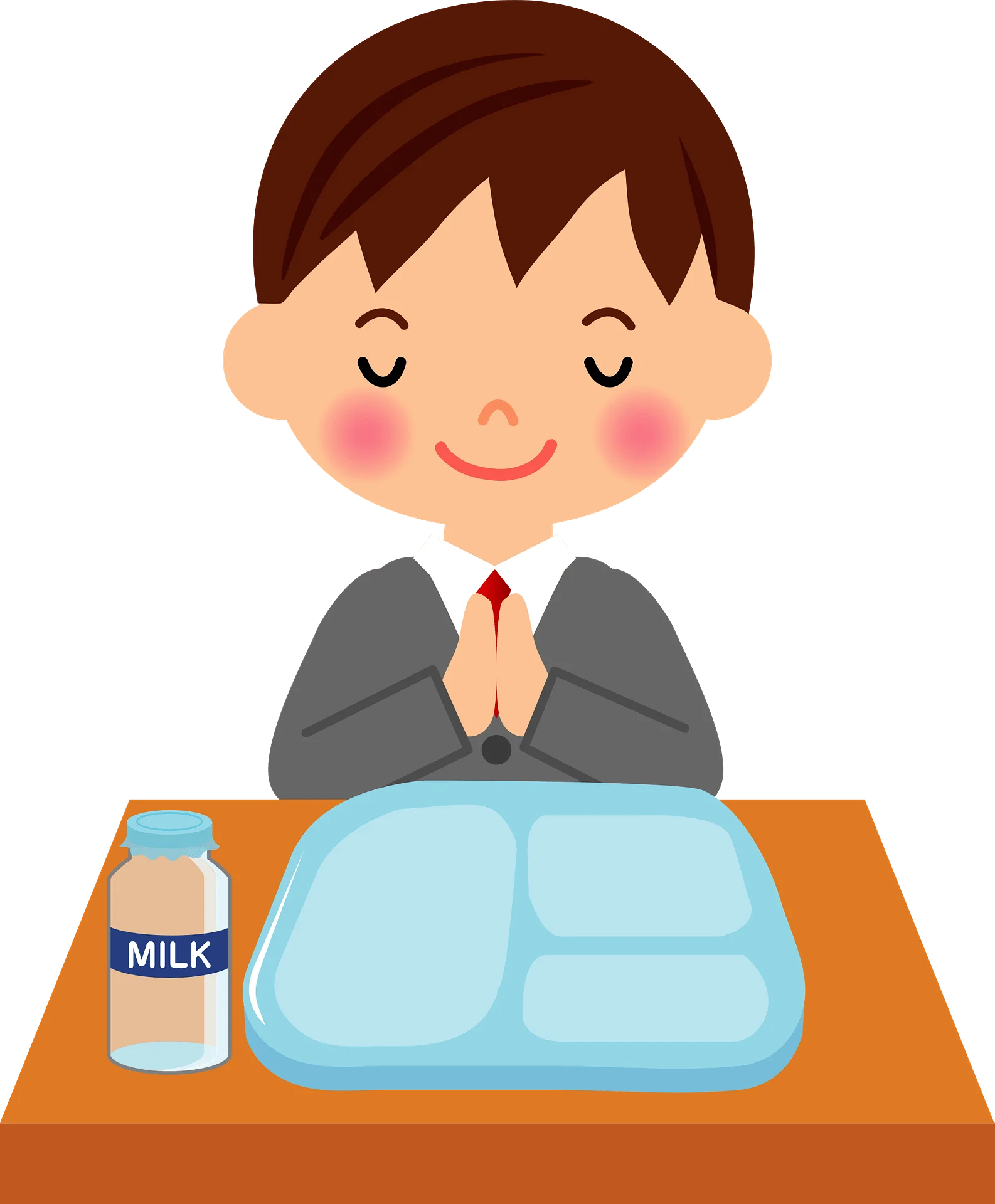 Peaceful School Lunch Moment: A Young Student's Mealtime Clipart Illustration