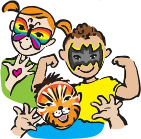Playful Children Superheroes Face Painting Party Clipart Illustration