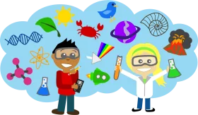Playful Diverse Young Scientists Exploring STEM Subjects Clipart Illustration
