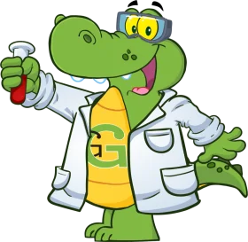 Playful Green Crocodile Scientist Clipart: Laboratory Adventure in Cartoon Style