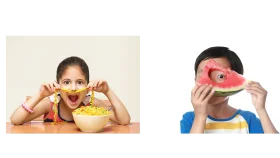 Playful Mealtime Moments: Children's Nutrition and Fun Clipart Illustration
