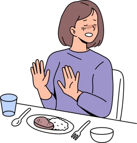Polite Dining Gesture: A Cartoon Clipart Scene of Meal Refusal