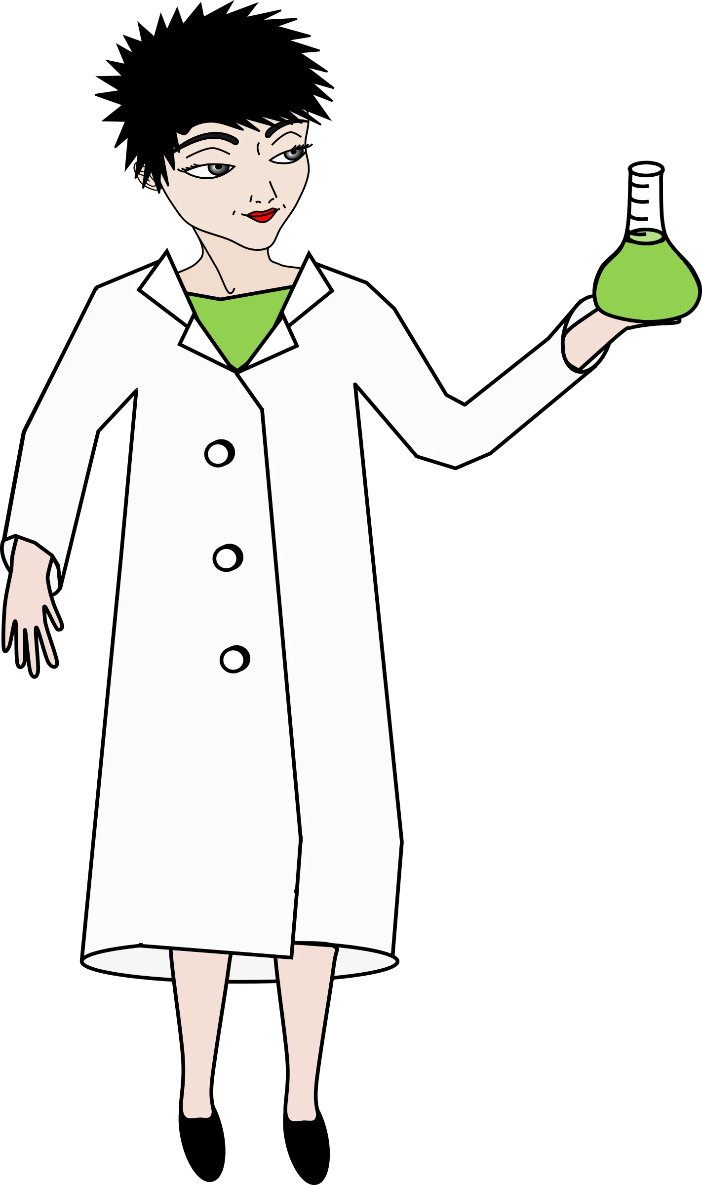 Quirky Female Scientist Clipart with Green Chemistry Flask Illustration