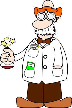 Quirky Scientist Clipart: Cartoon Character in Lab Coat with Chemical Flask