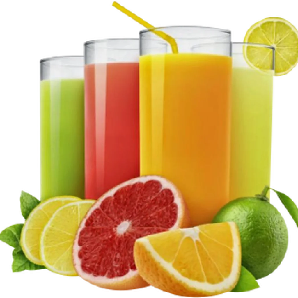 Refreshing Citrus Juices Clipart: A Colorful Array of Fresh Fruit Beverages