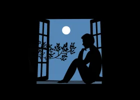 Solitary Silhouette: A Melancholic Midnight Reflection Clipart Illustration
