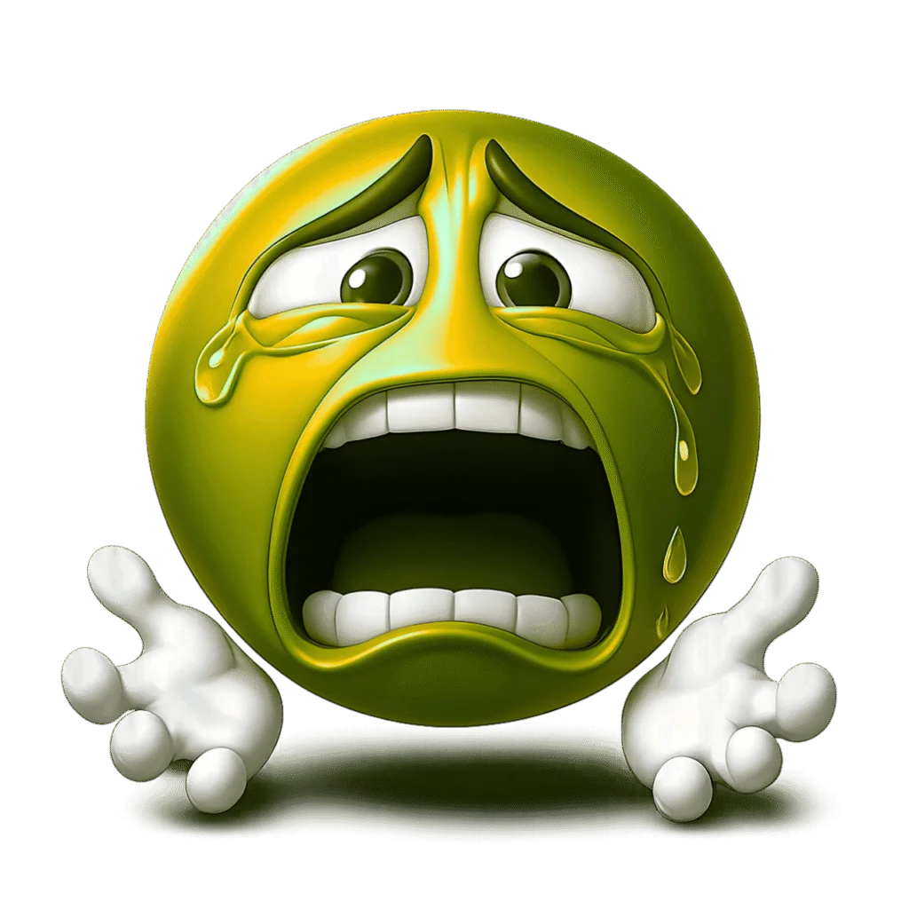 Sorrowful Green Emoticon Clipart: Intense Emotional Distress Visualization