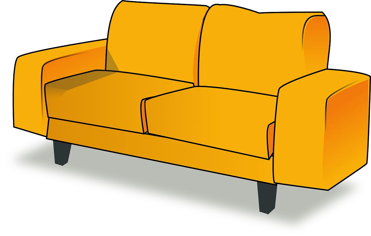 Sunny Yellow Two-Seater Sofa Clipart: Modern Living Room Furniture Illustration